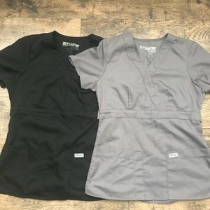 TWO Grey’s Anatomy Scrub tops & Gray XS P pants